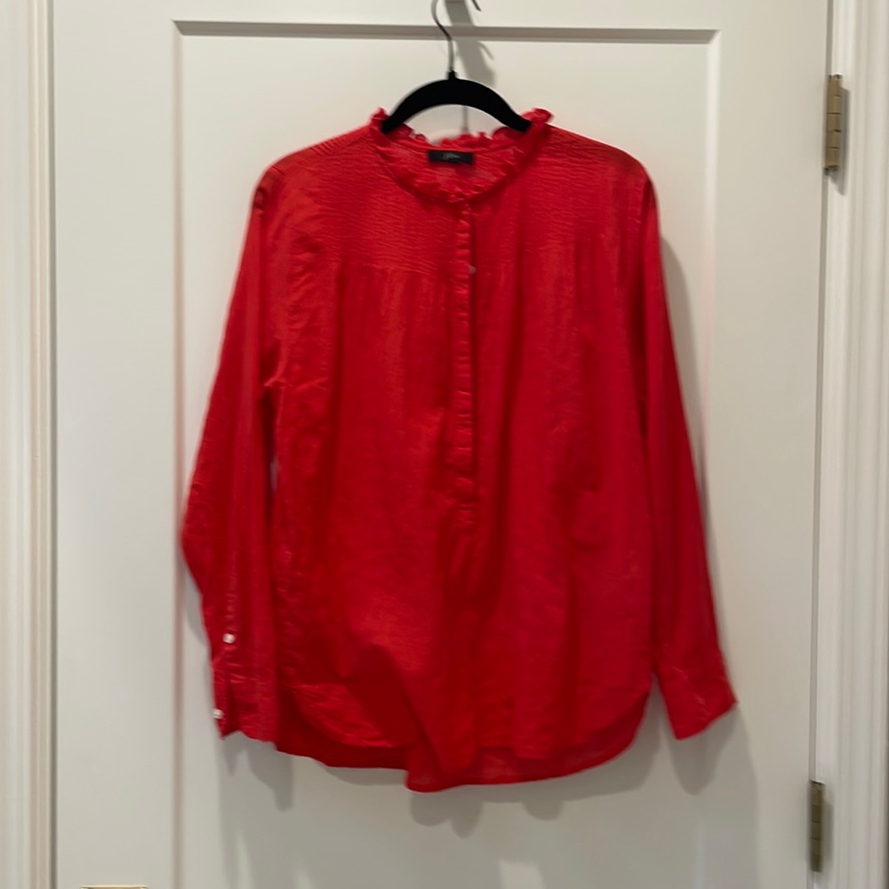 J. Crew ruffled buttoned down tunic blouse.